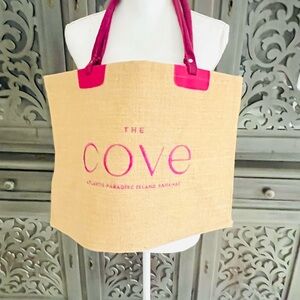 NWOT The Cove Bahamas woven tote tan burgundy